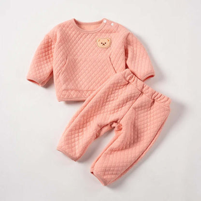 Baby Bear Bliss Waffle Knit Set for babies, warm outfit for 3-24 months.