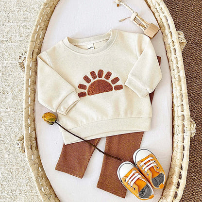 Sun Moon and Stars Ensemble 100% organic cotton kids clothing set, sizes 6M-3T.