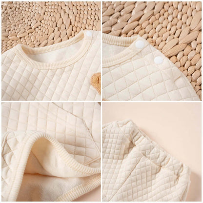 Baby Bear Bliss Waffle Knit Set close-up details.