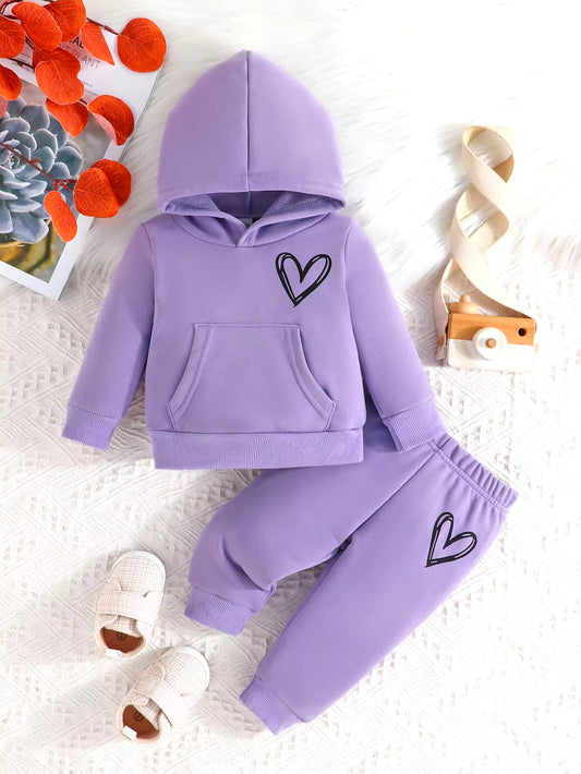 Love Heart Hoodie and Joggers in purple with heart design.