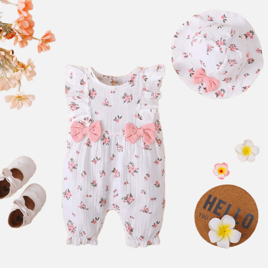 Baby Girl Floral Jumpsuit + Hat  (0-18M) 