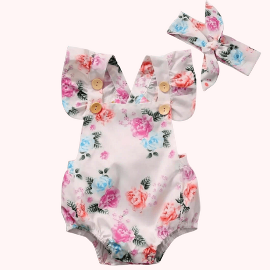 Adorable Baby Girls Floral Bodysuit + Headband Set 🌸 Perfect