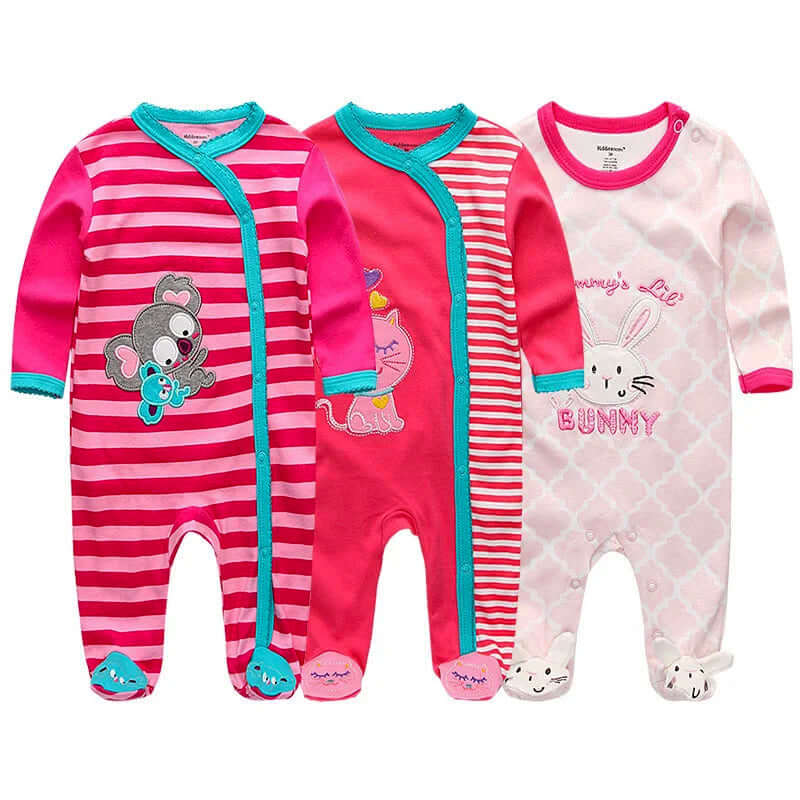 3 pack organic cotton baby pajamas with long sleeves and footed design, featuring cute animal prints, perfect for 0-12 months old