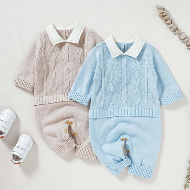 Newborn Baby Romper 100%Cotton Knitted Toddler Clothes Turn-down Collar One Piece Overall Infant Boy Jumpsuit Outfit Fashion Tie