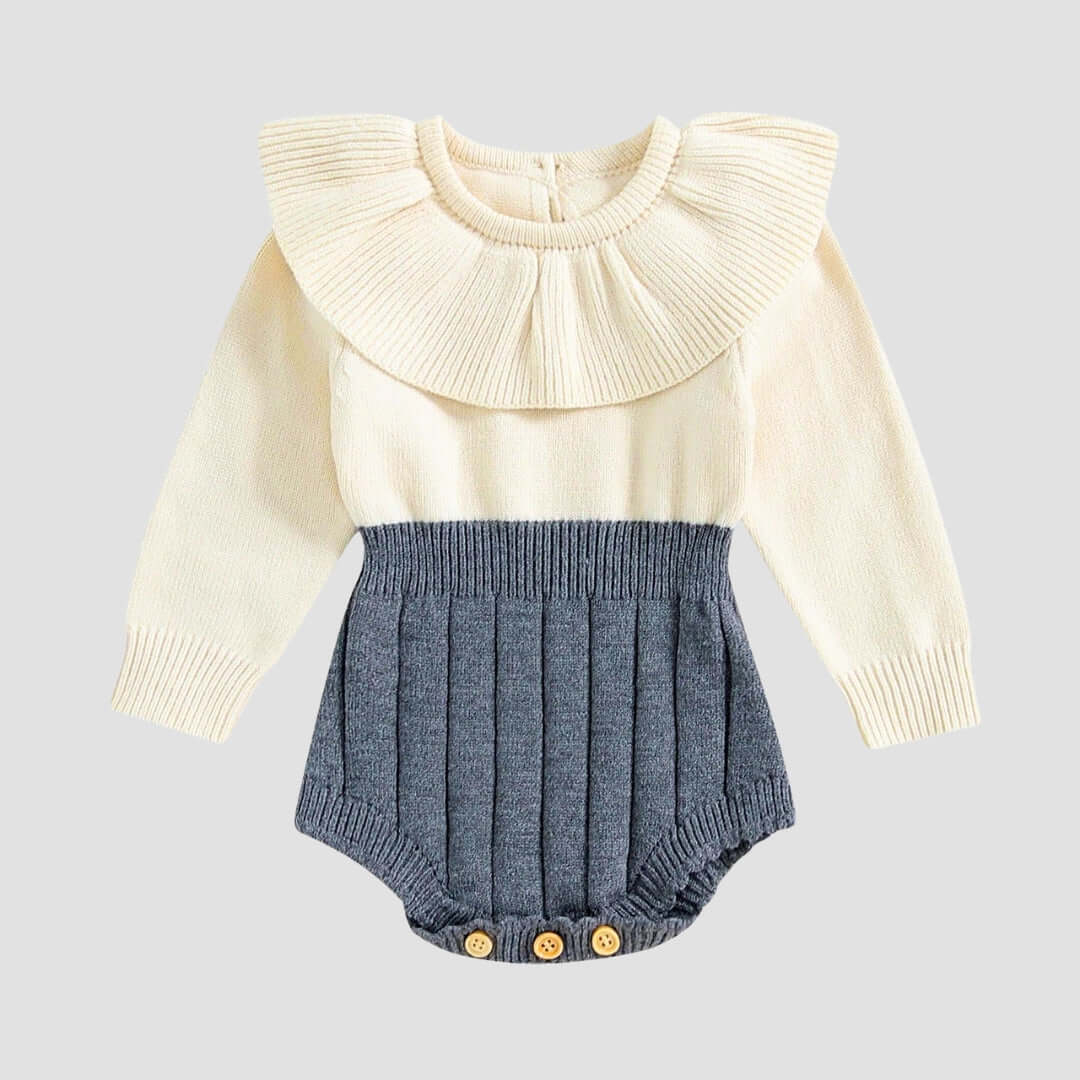 Vienna Holiday Knit Romper for Babies with Ruffled Collar and Cozy Design