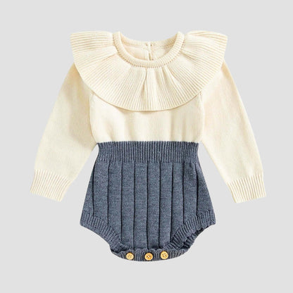 Vienna Holiday Knit Romper for Babies with Ruffled Collar and Cozy Design