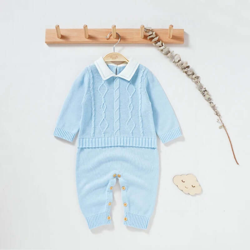 Newborn Baby Romper 100%Cotton Knitted Toddler Clothes Turn-down Collar One Piece Overall Infant Boy Jumpsuit Outfit Fashion Tie