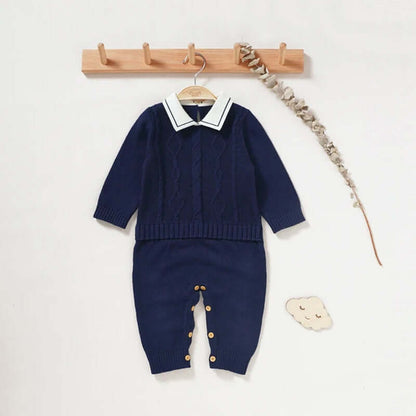 Newborn Baby Romper 100%Cotton Knitted Toddler Clothes Turn-down Collar One Piece Overall Infant Boy Jumpsuit Outfit Fashion Tie