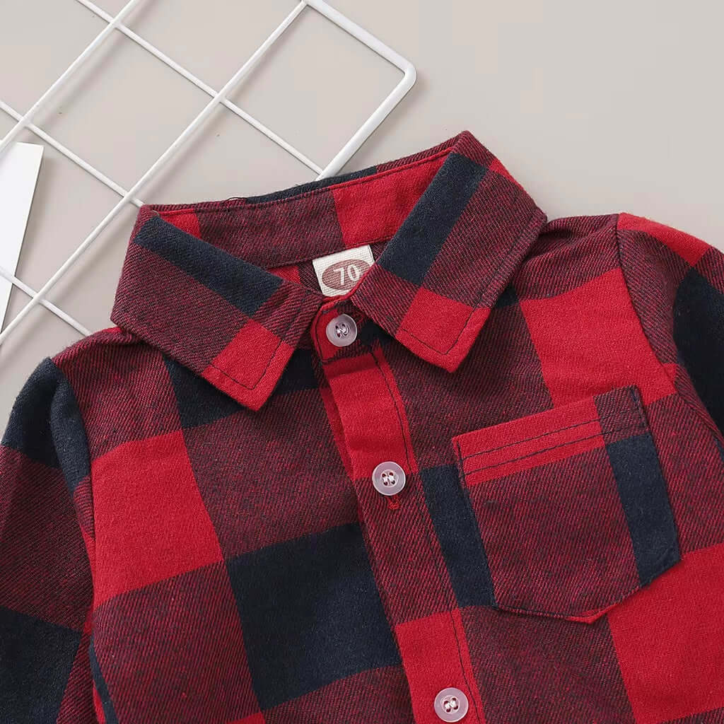 Newborn Baby Boy Long Sleeve Red Plaid Romper - Fashionable Spring & Autumn Jumpsuit for Infants (0-18 Months)