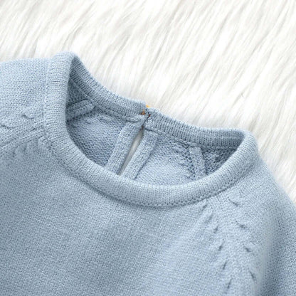 Baby Clothes Autumn Winter Blue Long Sleeve Knitted Newborn Boys Girls Onesie Bodysuits One Piece Infant Netural Jumpsuits 0-18m