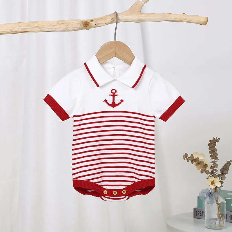 Summer Baby Bodysuit 100%Cotton Knit Newborn Boy Girl Jumpsuit Fashion Turn-down Collar Infant Toddler Clothing Short Sleeve Top