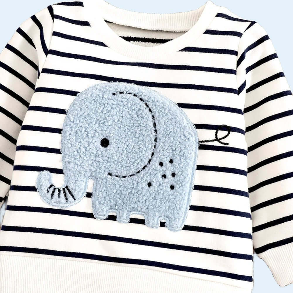 0-24 Months Spring Autumn New Boy Girl And Toddler Elephant Stripe Top Casual Cute Print Jeans Set