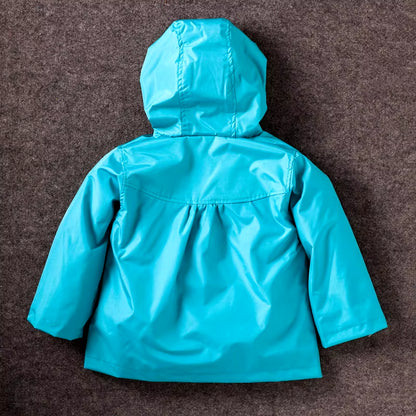 Girls' fashionable waterproof hoodie jacket with flower print and hood.