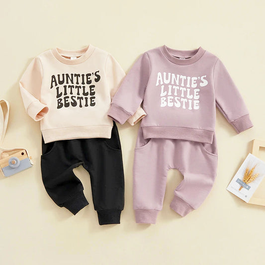 Auntie’s Bestie Set – Cozy Sweatshirt & Pants Ensemble (6M-3T)