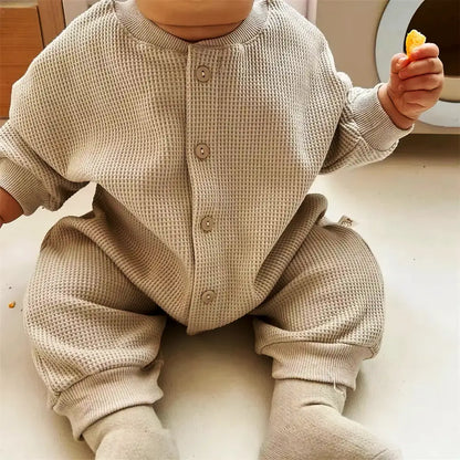 Autumn in Aspen 🏞️ Cozy Cotton Waffle Jumpsuit for Babies (3-24M)