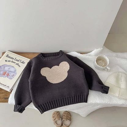 Beary Cute Cotton Sweater with cartoon bear design, long-sleeved, perfect for babies to stay warm and stylish in casual settings.