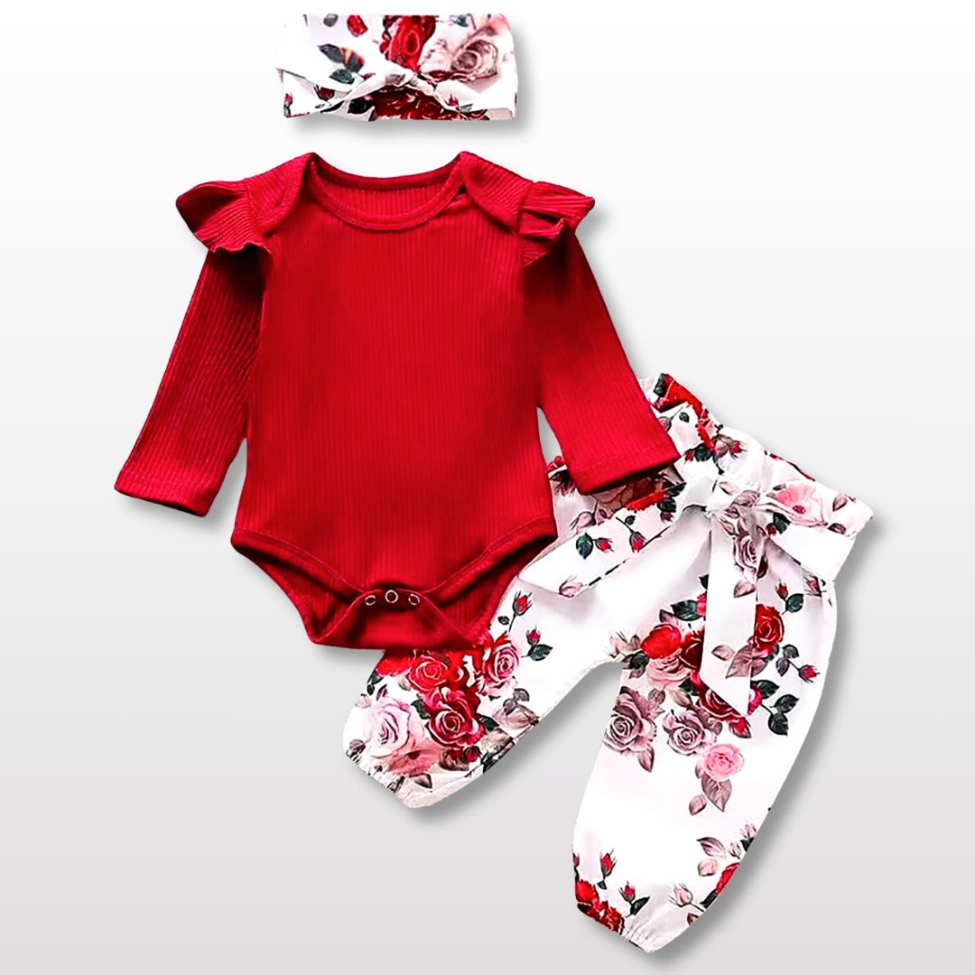 Blossom Elegance 🌸 Ruffle Sleeve Bodysuit & Floral Pants Set