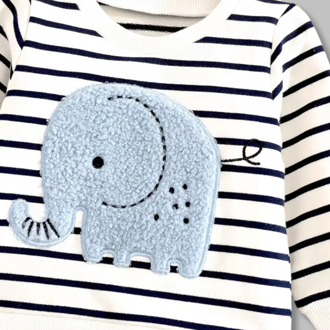 Brooklyn Baby Elephant Stripe & Jeans Ensemble for infants aged 0-24 months.