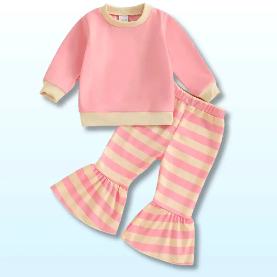 Candy Stripes Casual 🍬 Long Sleeve Sweatshirt + Striped Flare Pants (18M-5T)