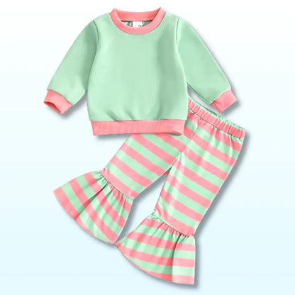 Candy Stripes Casual 🍬 Long Sleeve Sweatshirt + Striped Flare Pants (18M-5T)