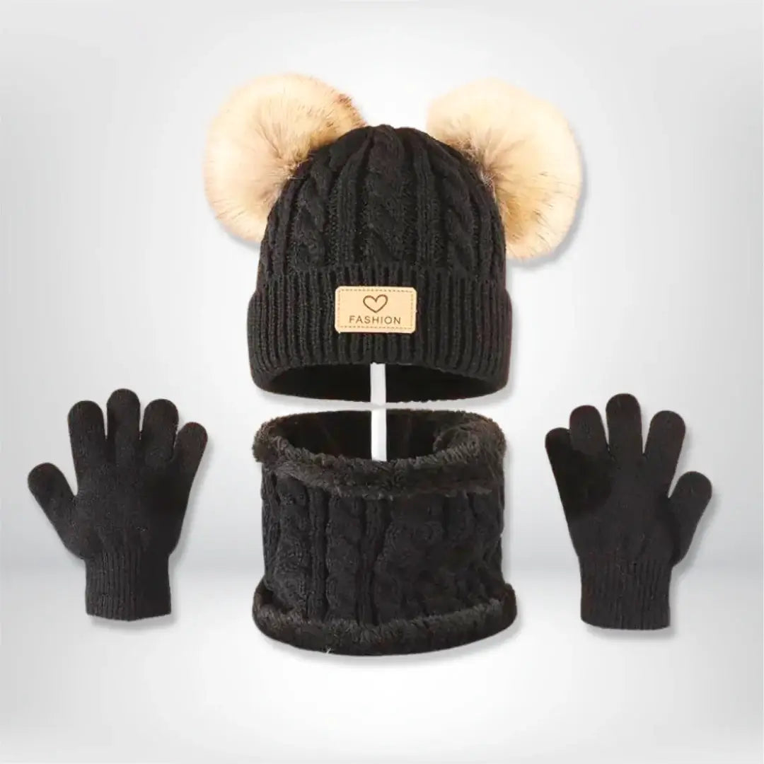 Charming Pom-Pom Knit Set 🎉 Cozy Hat, Scarf & Gloves Trio for Toddlers (1-6Y)