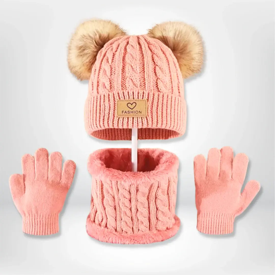 Charming Pom-Pom Knit Set 🎉 Cozy Hat, Scarf & Gloves Trio for Toddlers (1-6Y)