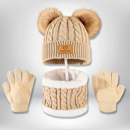 Charming Pom-Pom Knit Set 🎉 Cozy Hat, Scarf & Gloves Trio for Toddlers (1-6Y)