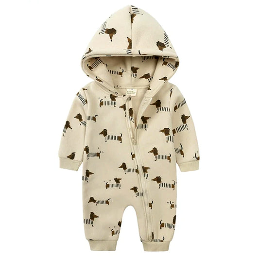 Dachshund Long Sleeve Hooded Romper (3-24M)