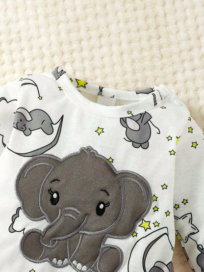 Newborn Elephant Dreams Romper! 2pcs Long Sleeve + Hat (0-6M)