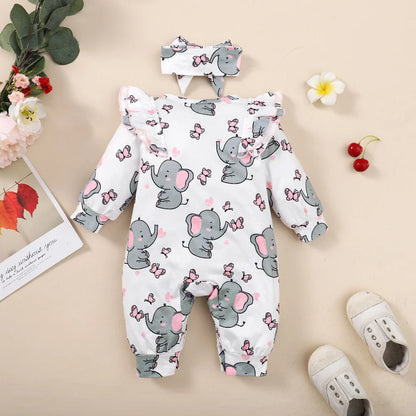 Adorable Elephant Dreams Romper with charming elephant print for babies 0-18M, perfect for playtime or naptime comfort and style.