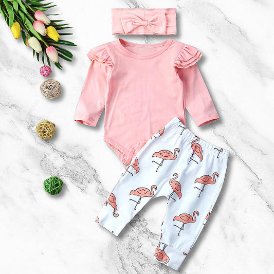 Feelin' Fly in My Flamingos! 🦩 Pink Ruffled Sleeve Romper & Flamingo Pants + Bow