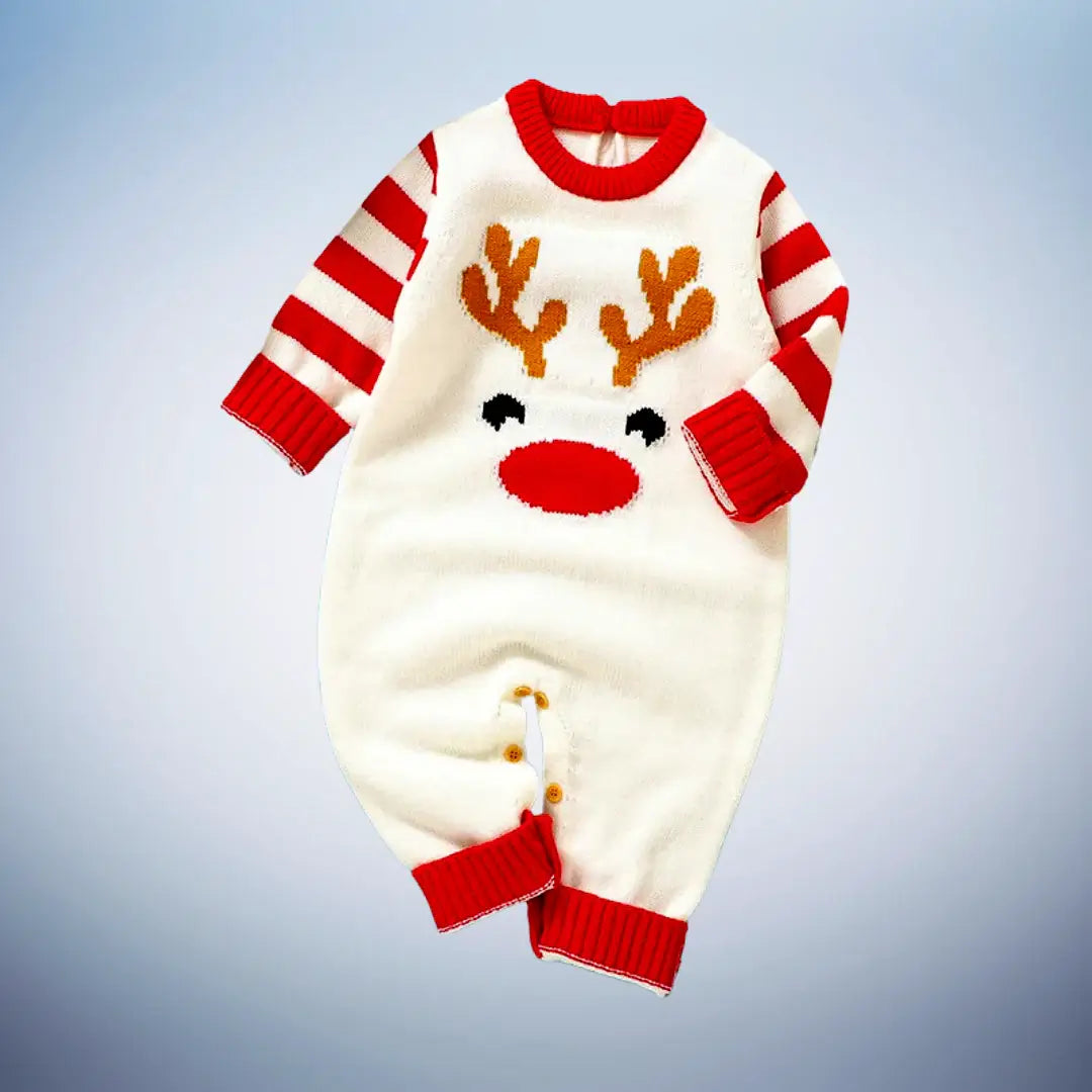 Festive Reindeer Knit Baby Romper – Cozy Holiday One-Piece (0-18M)