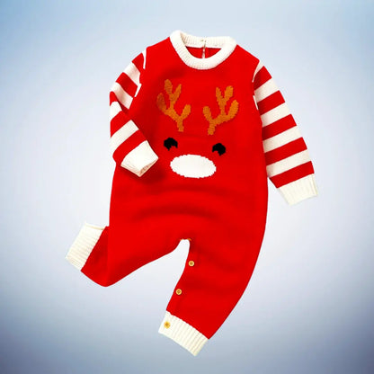 Festive Reindeer Knit Baby Romper – Cozy Holiday One-Piece (0-18M)