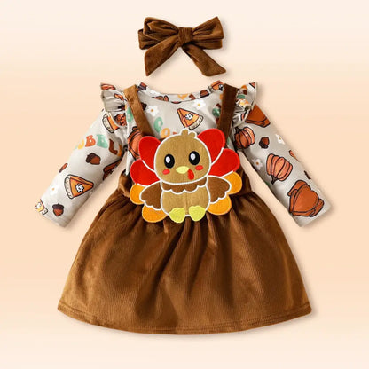 🍂🦃Gobble Gobble Baby Thanksgiving Outfit – 3-Piece Festive Set🎉💖 (0-18M)