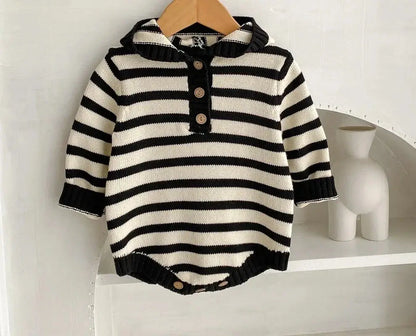 Chic Stripes - Hooded Long Sleeve Romper (3M-3T)