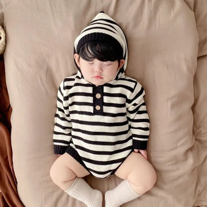 Chic Stripes - Hooded Long Sleeve Romper (3M-3T)