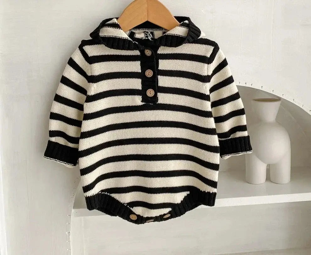 Chic Stripes - Hooded Long Sleeve Romper (3M-3T)