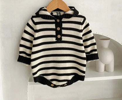 Chic Stripes - Hooded Long Sleeve Romper (3M-3T)