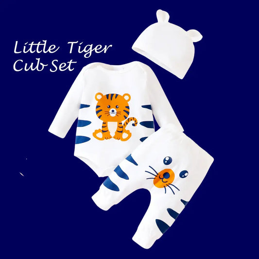 Little Tiger Cub 🦁 3-Piece Set: Onesie, Pants & Hat (0-9M)