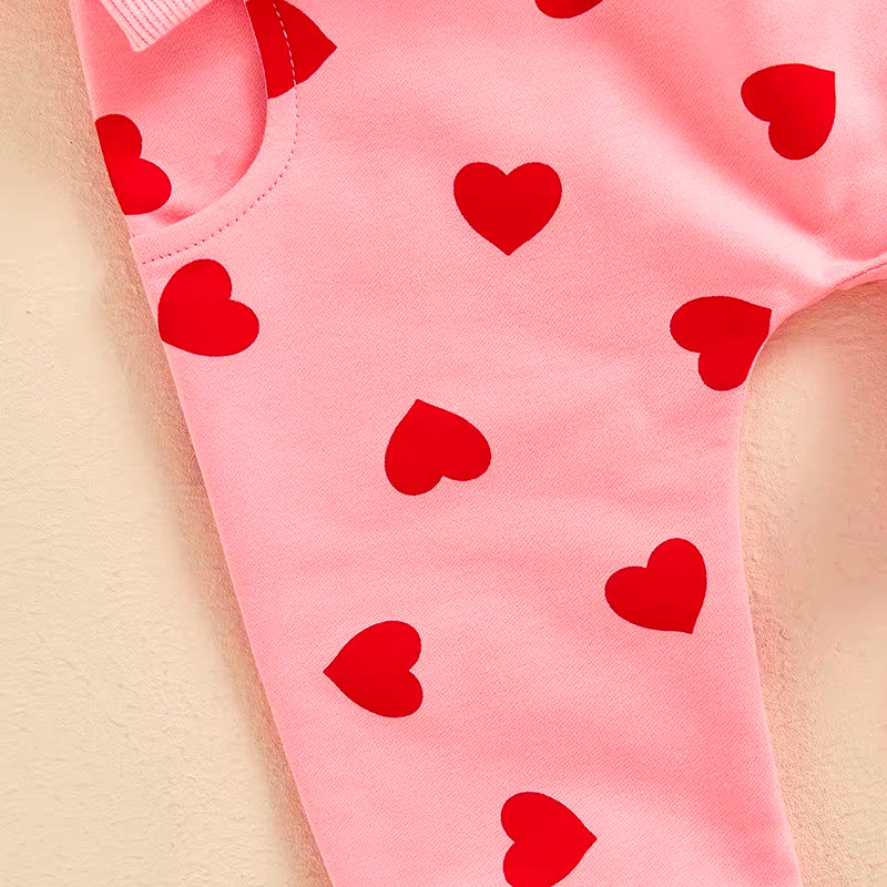 Little Valentine Love ❤️ Fly Sleeve Sweatshirt + Heart Print Pants + Bow (6M-3T)