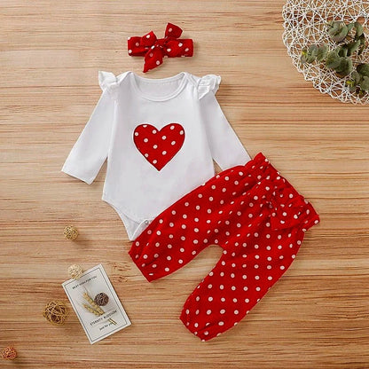 Love Heart Romper - Long Sleeve Onesie & Pant Set + Headband (0-18 M)