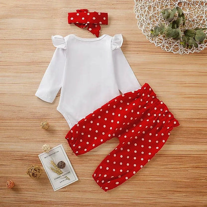 Love Heart Romper - Long Sleeve Onesie & Pant Set + Headband (0-18 M)