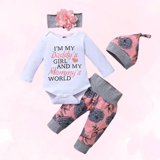 Mommy's World & Daddy's Girl 🌸 4-Piece Baby Outfit (0-18M)