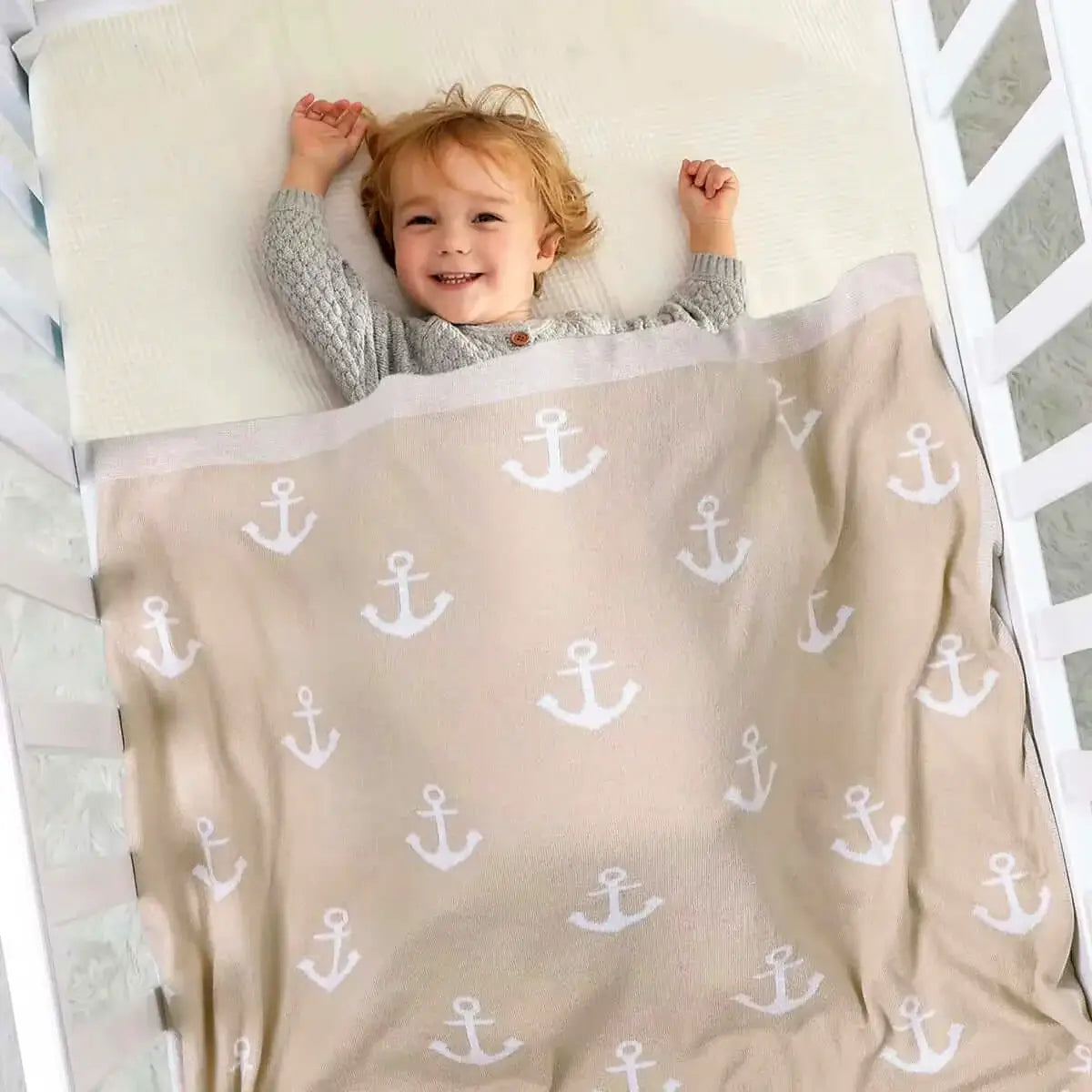 Nautical Dreams ⚓ 100% Cotton Knit Baby Swaddle Blanket (40 X 30 inches)