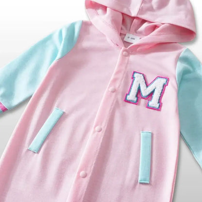 Pastel Varsity Dreams Hooded Romper (0-18M)