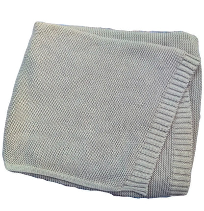 Handwoven 100% cotton baby blanket in soft gray, perfect for keeping babies warm and cozy with personalized embroidery options.