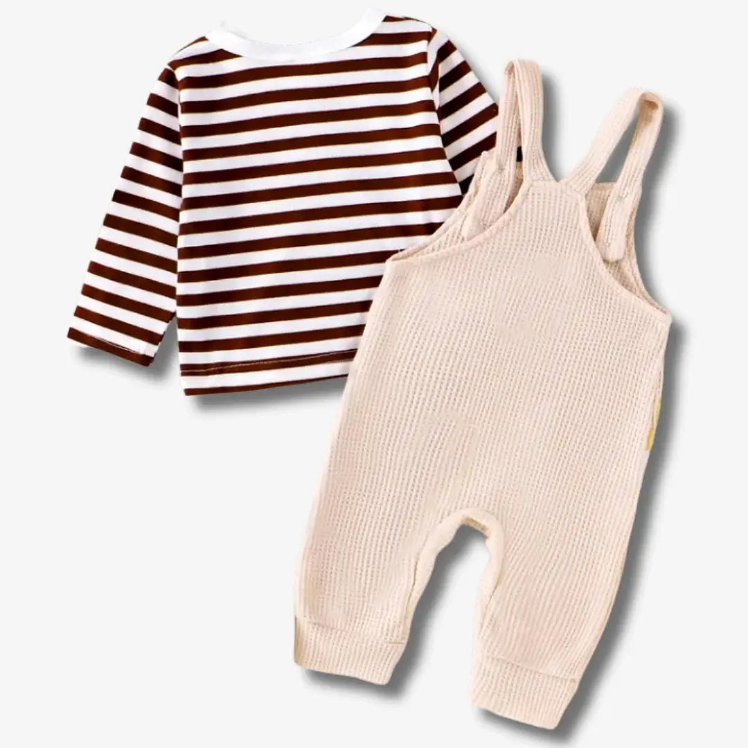 Playful Pals Overall Set - Long Sleeve Striped Top + Embroidered Corduroy Overalls (0-18M)