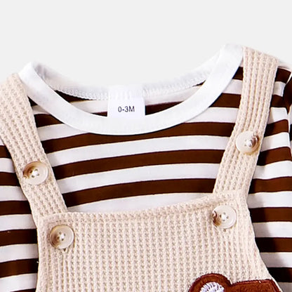 Playful Pals Overall Set - Long Sleeve Striped Top + Embroidered Corduroy Overalls (0-18M)