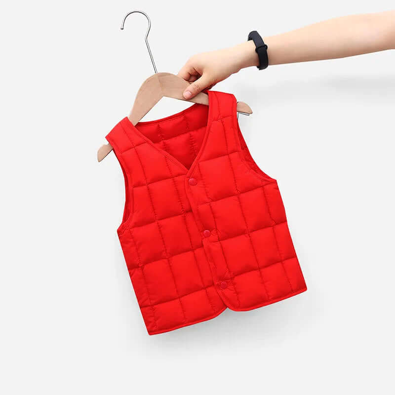 Red Chill-Proof Puffy Vest for Kids 1-8Y – Cozy, Unisex Toddler Outerwear in Solid Color for Cool Weather Adventures