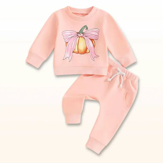 Pumpkin Ribbon 🎀 Cozy Sweatshirt & Jogger Set (6M-3T)